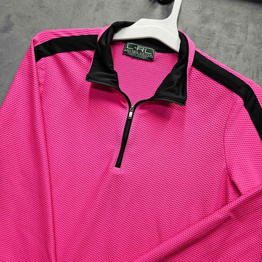 Lauren Active Ralph Lauren Pink Quarter Zip Pullover Racing Stripe Top